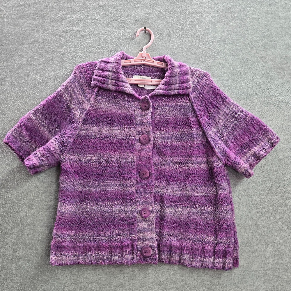 VINTAGE Dressbarn Women Sweater L Purple Striped Cardigan Alpaca Blend SS